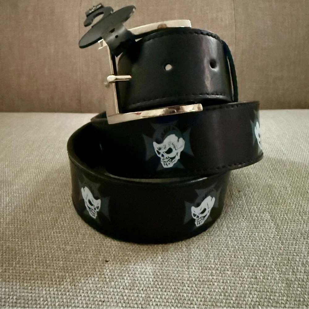 Punk Rock Skull Iron Cross Y2K Goth Black Belt Removable Buckle Edgy Size 34-36 - Picture 13 of 13